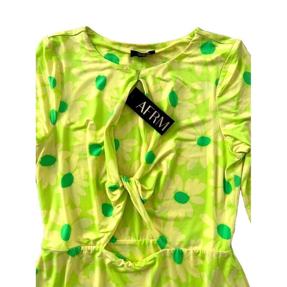 AFRM  Jodi Midi Daisy Floral Dress Neon Green - Picture 5 of 7